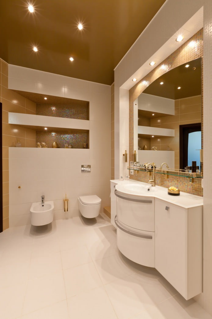 brown stretch ceiling in the bathroom