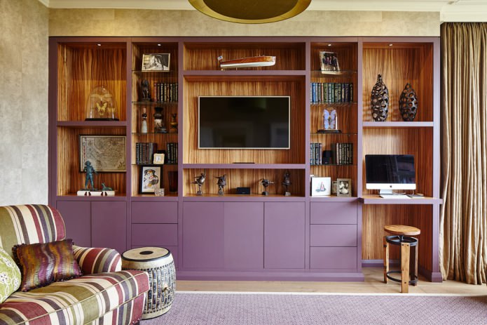 Purple and brown in the interior of the living room Purple and brown in the interior of the living room