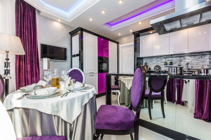 kitchen in white and purple tones with black accents kitchen in white and purple tones with black accents