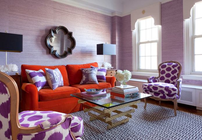 Red and purple living room interior Red and purple living room interior