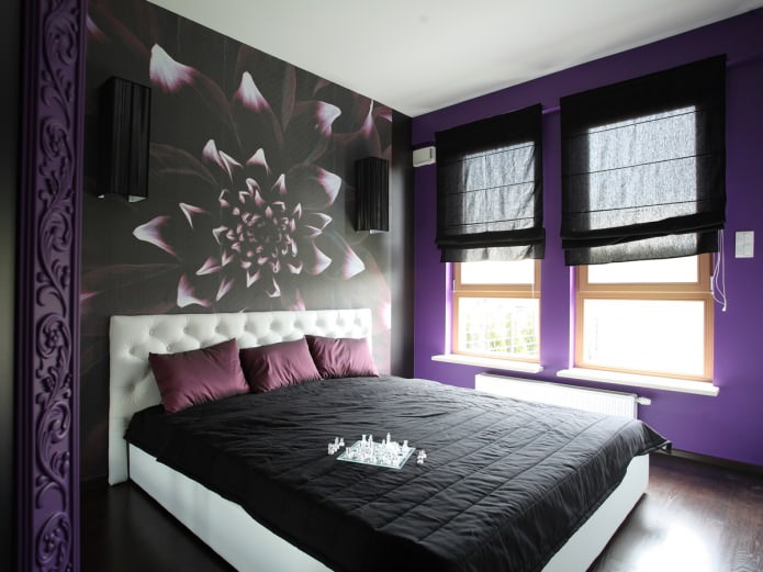Black and purple bedroom interior Black and purple bedroom interior