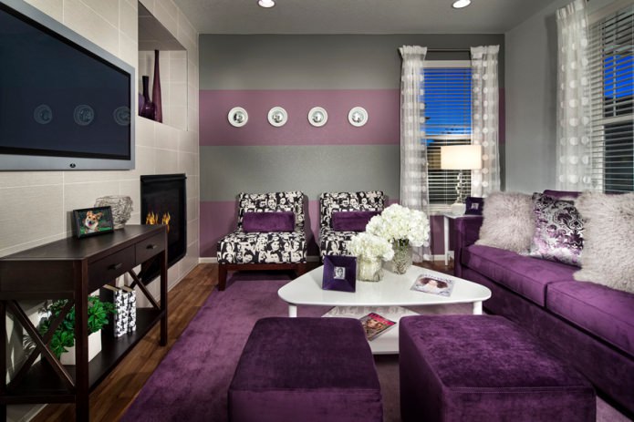 Gray-purple living room interior Gray-purple living room interior