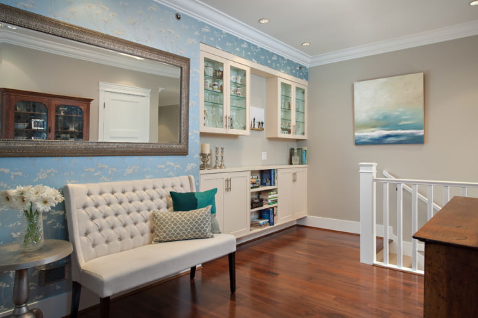 blue wallpaper in the interior blue wallpaper in the interior