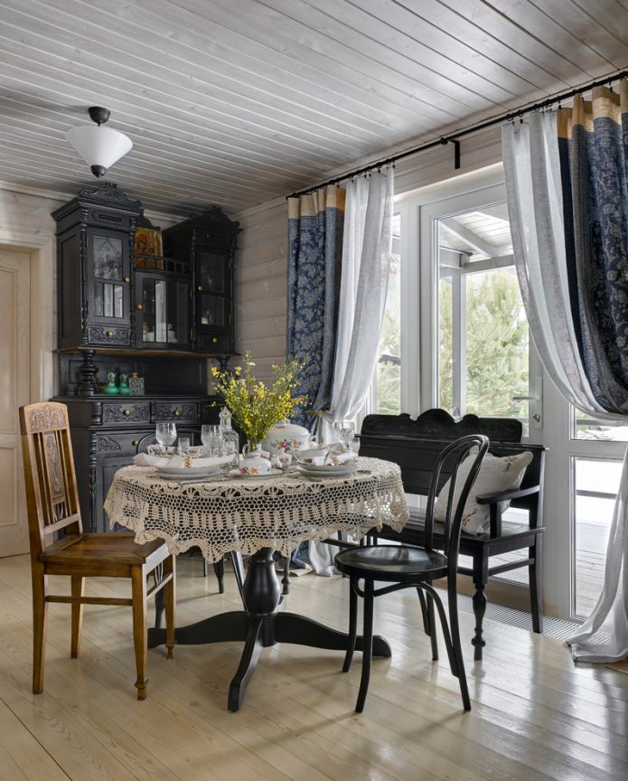 long curtains in the dining room in the country