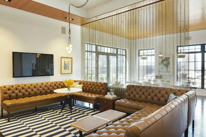 Thread curtains in the interior of the living room Thread curtains in the interior of the living room