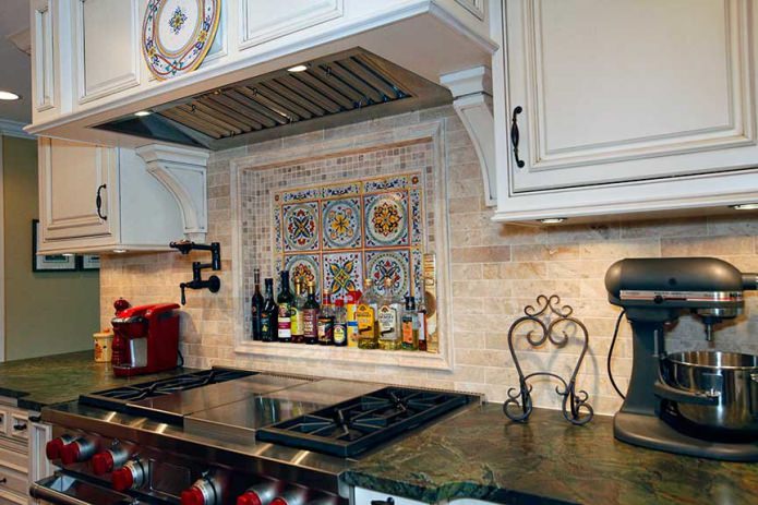 bright tiles on the apron