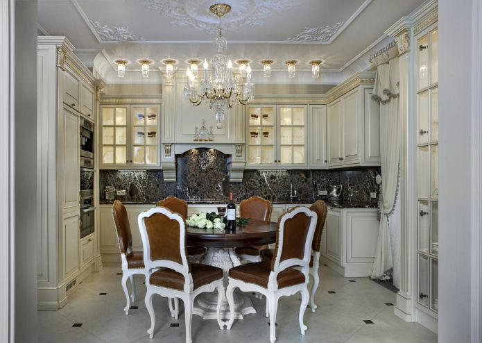 classic kitchen with dark worktop