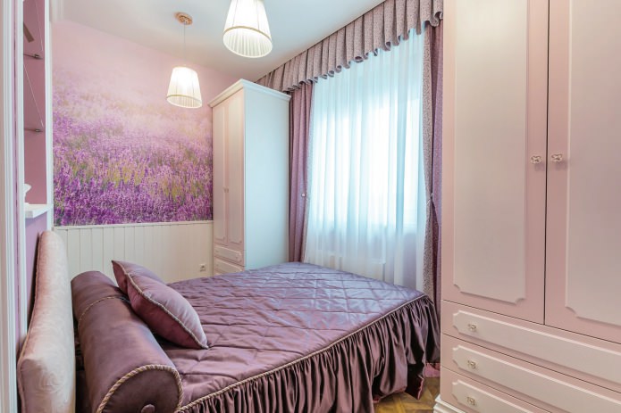 bedroom with photomurals in lavender tones bedroom with photomurals in lavender tones