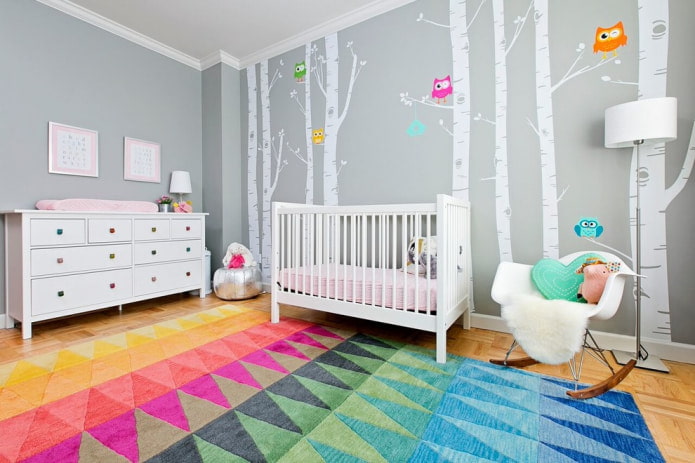 cartoon forest in girly nursery wall