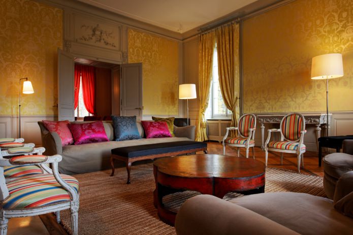 living room design with textile wallpaper living room design with textile wallpaper