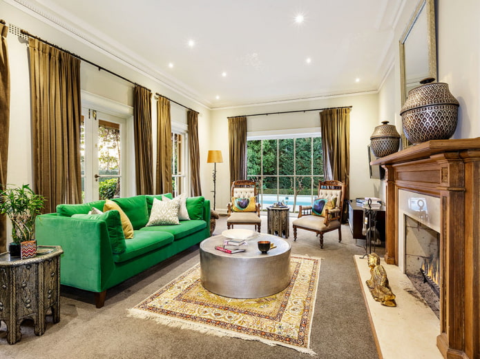 living room with curtains in gold tones living room with curtains in gold tones