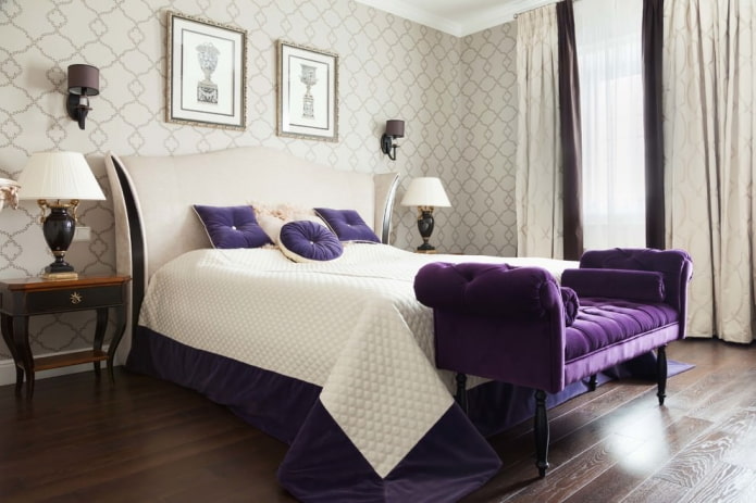 purple accents in beige interior