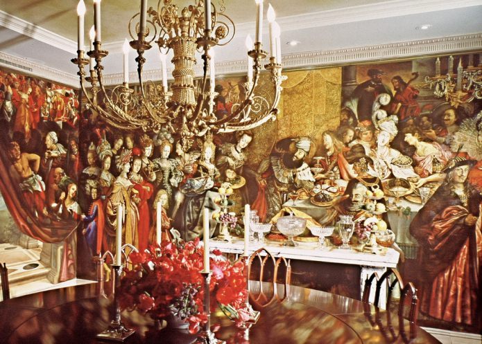 interior with a thematic fresco from the life of the Middle Ages interior with a thematic fresco from the life of the Middle Ages