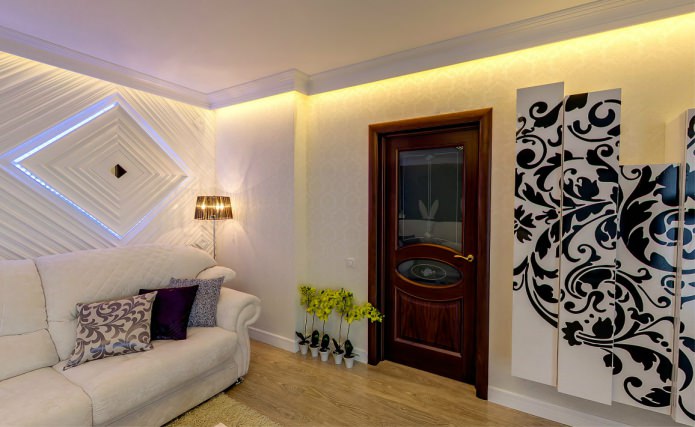 white skirting board and brown door with glass inserts white skirting board and brown door with glass inserts