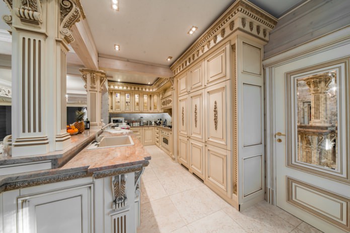 narrow baroque kitchen