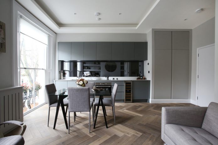 herringbone parquet in the kitchen