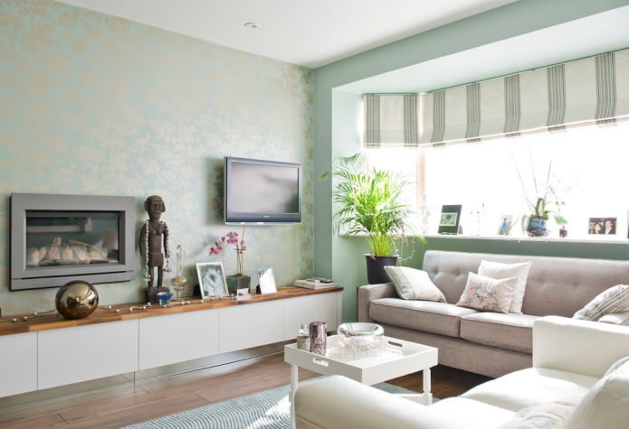 mint wallpaper in the living room