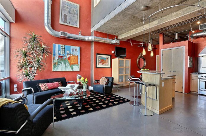 loft-style kitchen-living room loft-style kitchen-living room