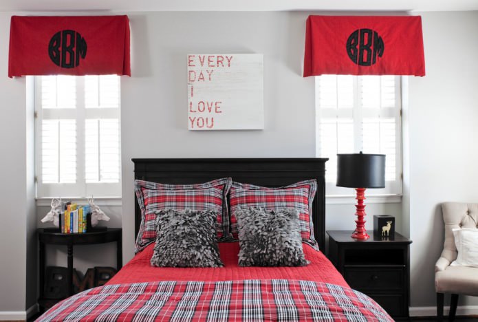 Black-gray-red bedroom interior Black-gray-red bedroom interior
