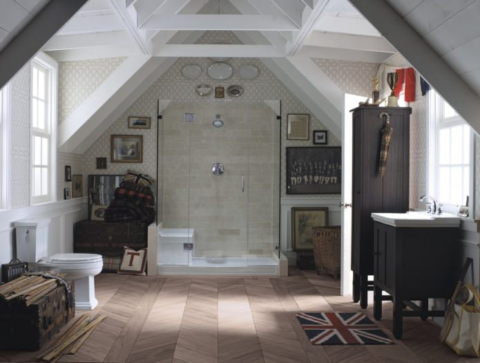 Multi-slope attic bathroom