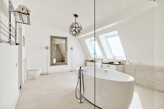 white attic bathroom