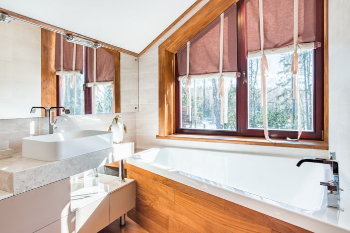 attic curtains in bathroom