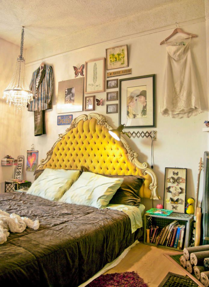 boho style bedroom with yellow headboard boho style bedroom with yellow headboard