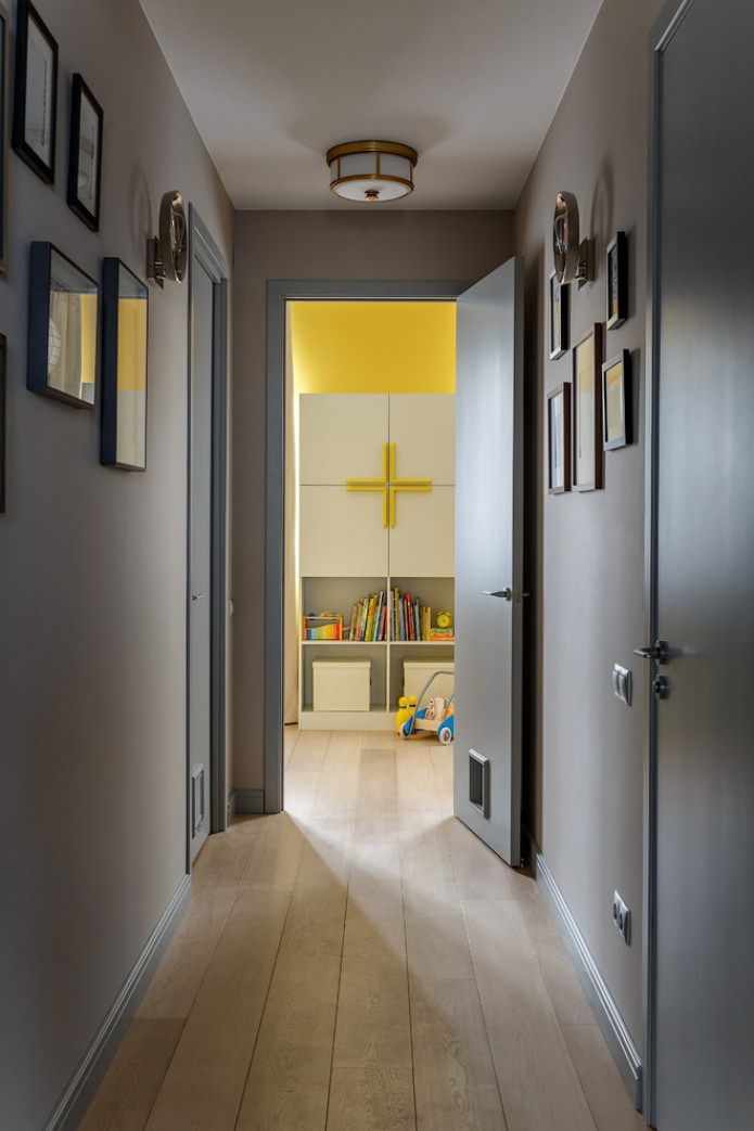 gray walls in the hallway