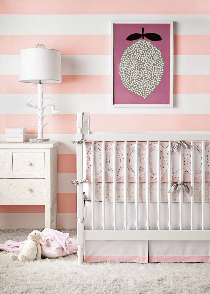 Pink striped wallpaper in the nursery Pink striped wallpaper in the nursery