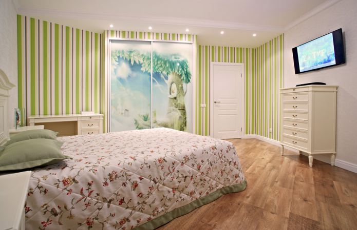 green striped wallpaper in the bedroom green striped wallpaper in the bedroom