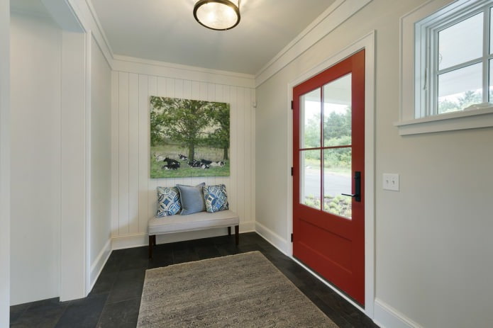 Red doors with dark floor Red doors with dark floor