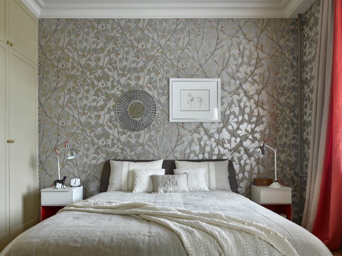 interior with floral patterns on gray wallpaper interior with floral patterns on gray wallpaper