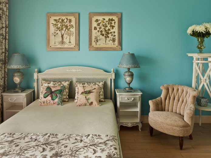 turquoise Provence style bedroom with plain wall painting turquoise Provence style bedroom with plain wall painting
