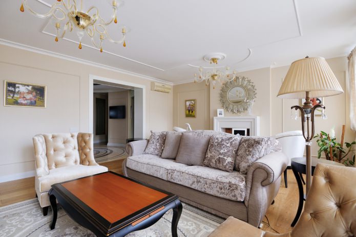 beige wallpaper in the living room