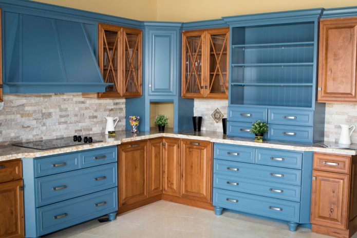 brown cabinets in the interior of the kitchen