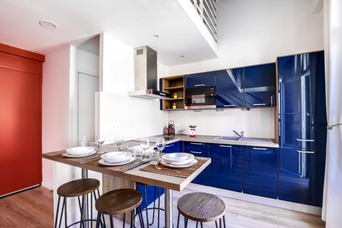 glossy set along the wall