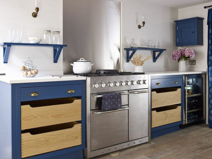 beige shelves in a blue headset