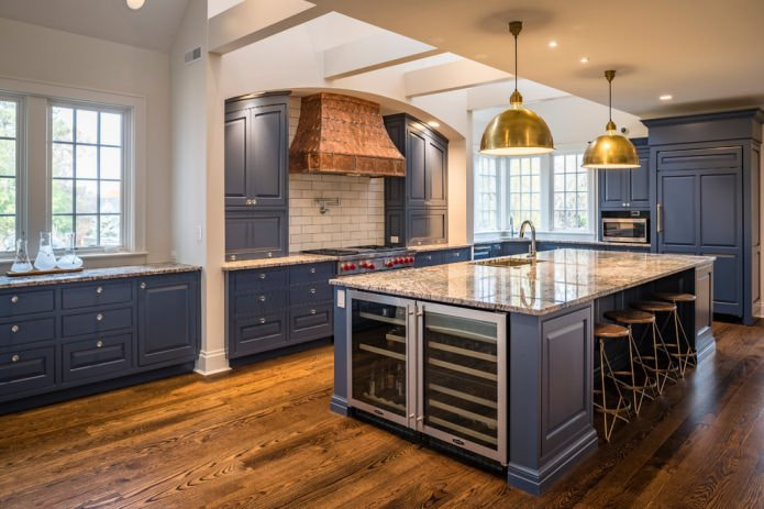 kitchen island with marble-look faux stone worktop