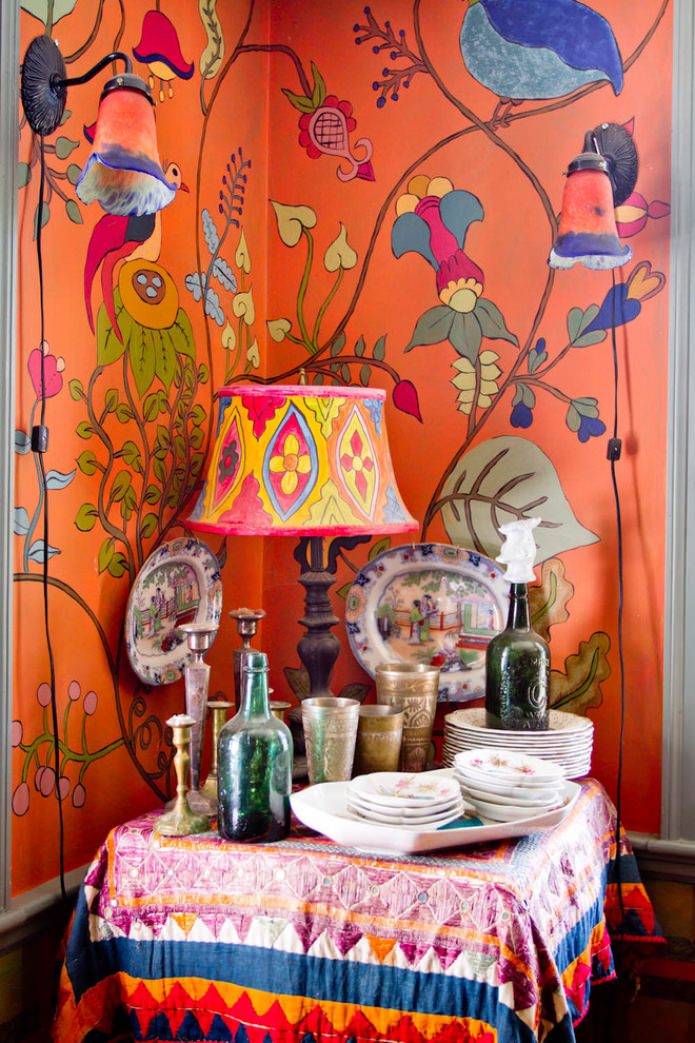 orange patterned walls