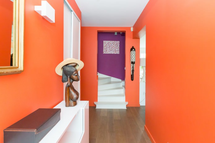 orange walls in the hallway