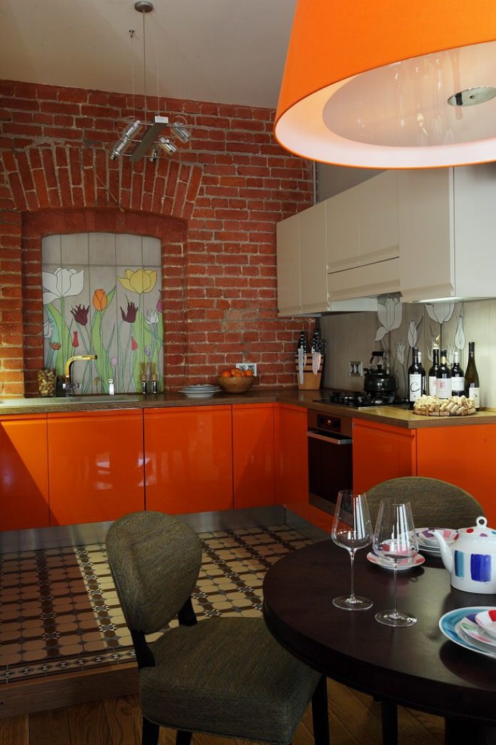 loft kitchen interior with orange set