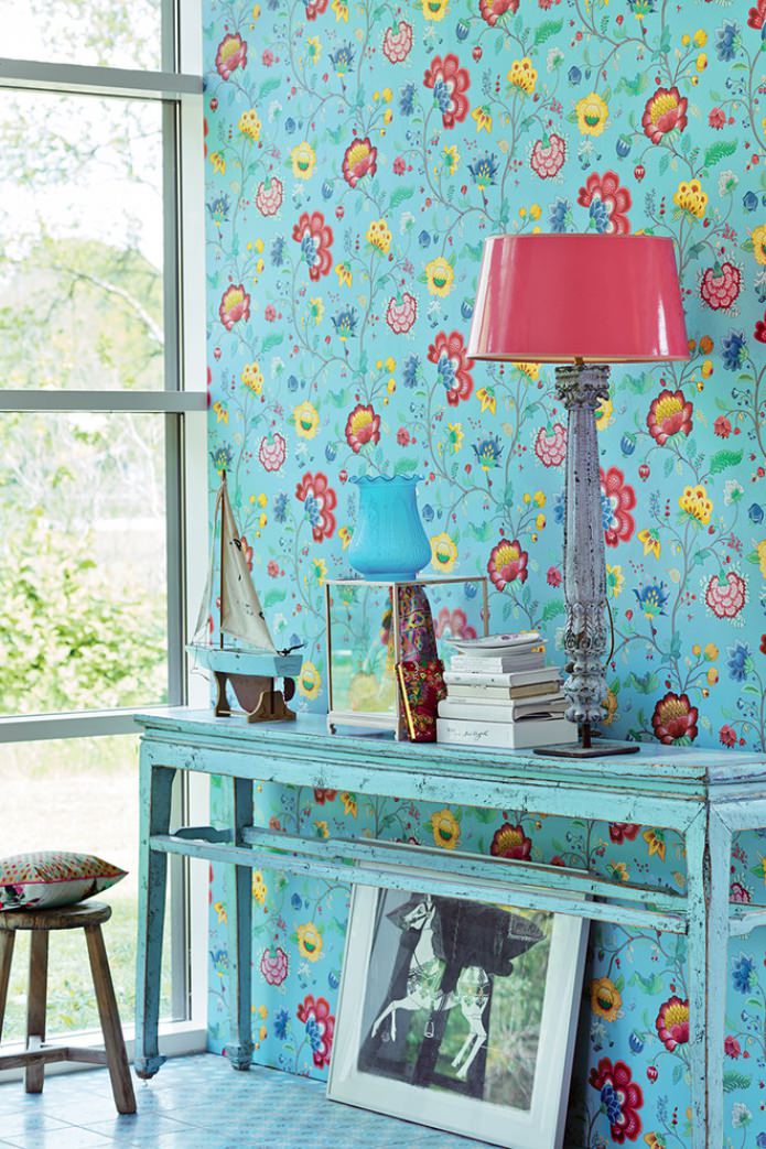 turquoise floral wallpaper