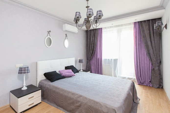 Gray combined with lilac on the curtains Gray color combined with lilac on the curtains