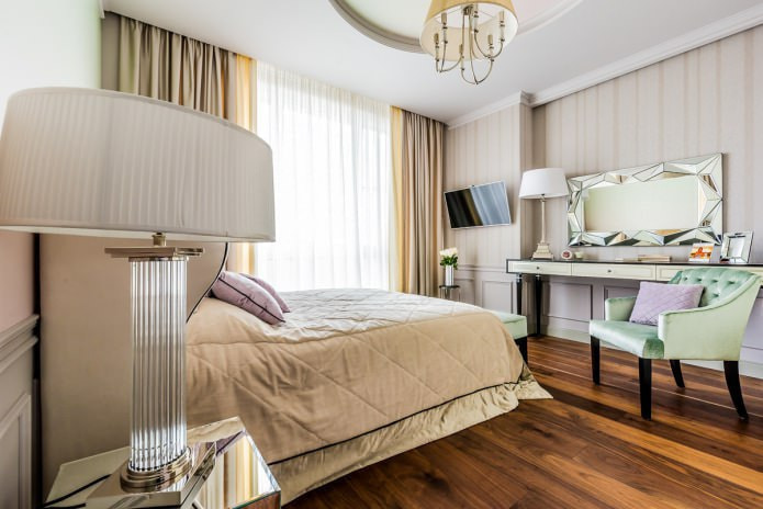 beige curtains in the bedroom