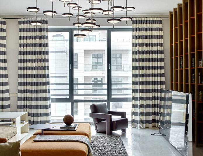 beige curtains with gray stripes