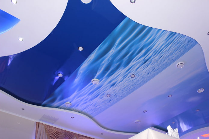 blue stretch ceiling with photo printing blue stretch ceiling with photo printing