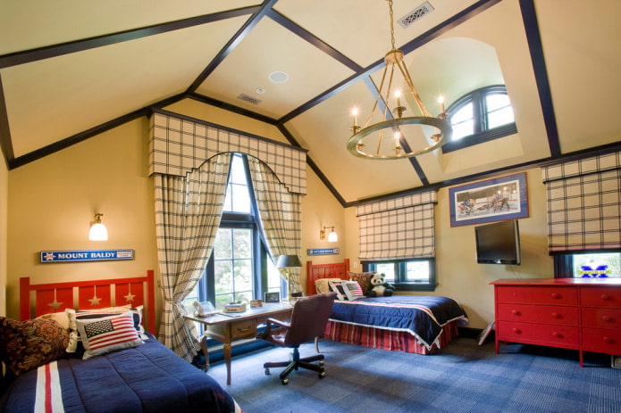 beige ceiling and blue floor