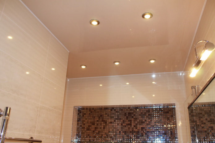 beige ceiling in the bathroom