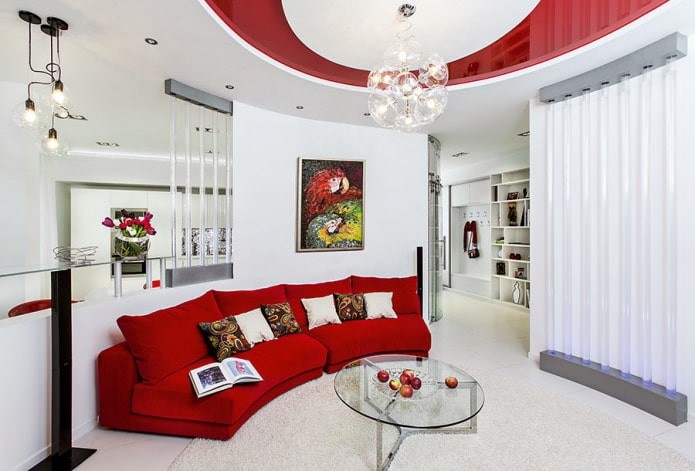 minimalistic living room with red modular sofa minimalistic living room with red modular sofa