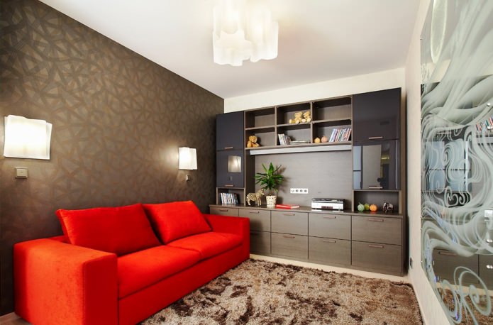 brown wallpaper and red fabric sofa brown wallpaper and red fabric sofa